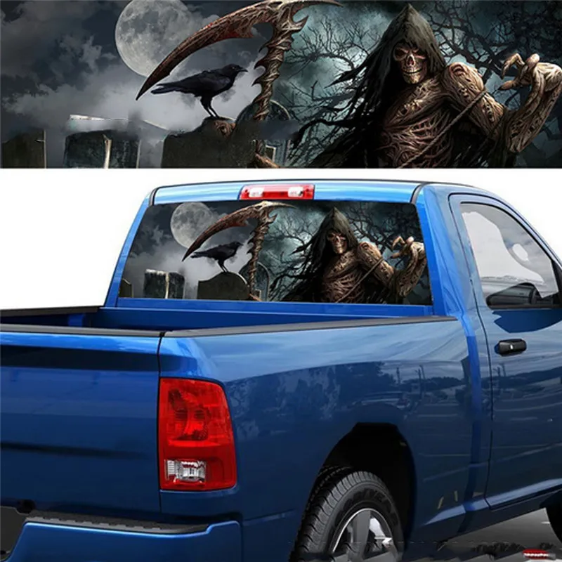 

3D Grim Reaper Death Forest Rear Window Graphic Sticker Car Truck Van Decal for SUV Pickup Horror Totem Car Sticker