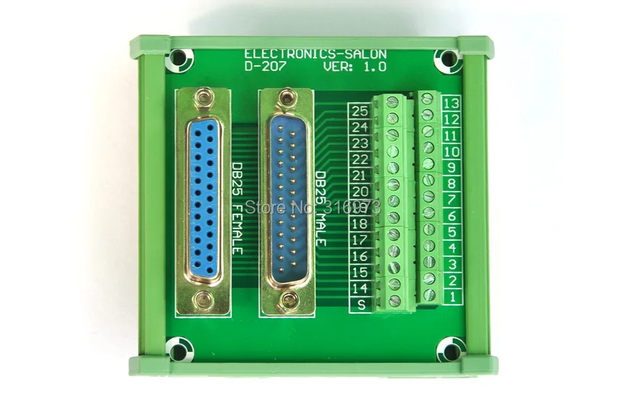 Модуль интерфейса крепления на DIN рейку DB25 D штекер/гнездо разрывная плата.|female