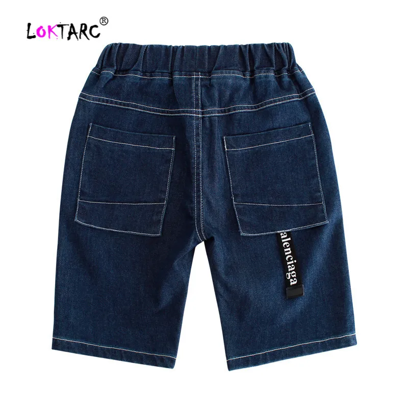 Dark Blue LOKTARC/Детские Джинсовые Шорты повседневные Прямые джинсовые шорты для мальчиков детские бермуды с эластичной резинкой на талии, узкие детские джинсовые шорты - Цвет: Dark Blue