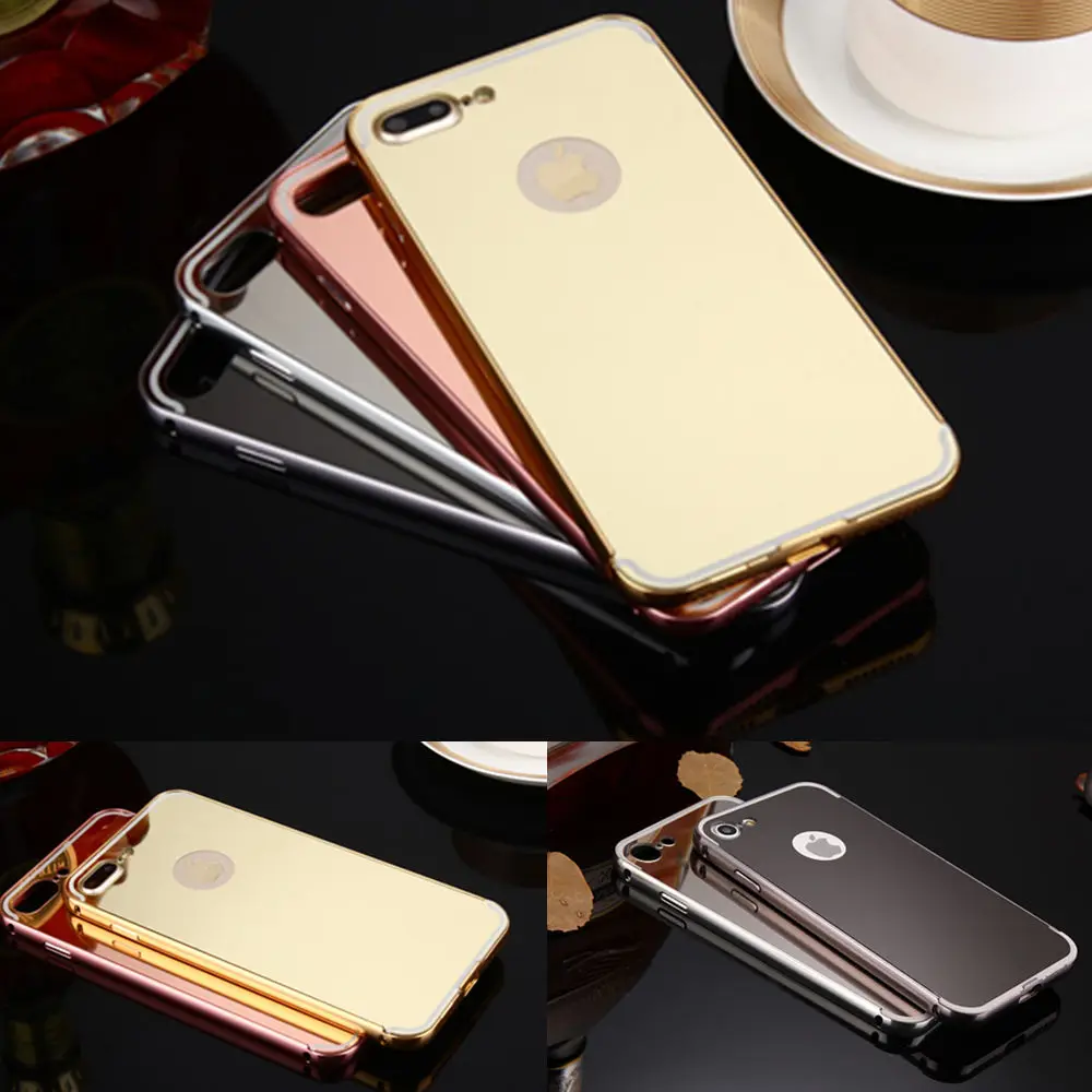 Luxury Coque Aluminum Metal Frame Case For iphone On 4 4S 5 5S SE 6 6S 7 Plus X 10 Para With Plating Mirror Acrylic Back Cover |
