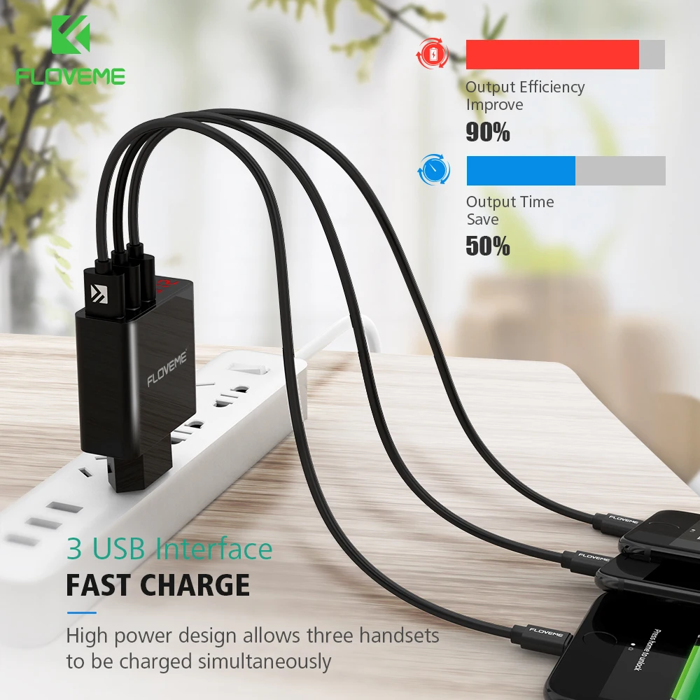 Зарядное устройство FLOVEME с USB портами и светодиодным дисплеем 3 А|Зарядные