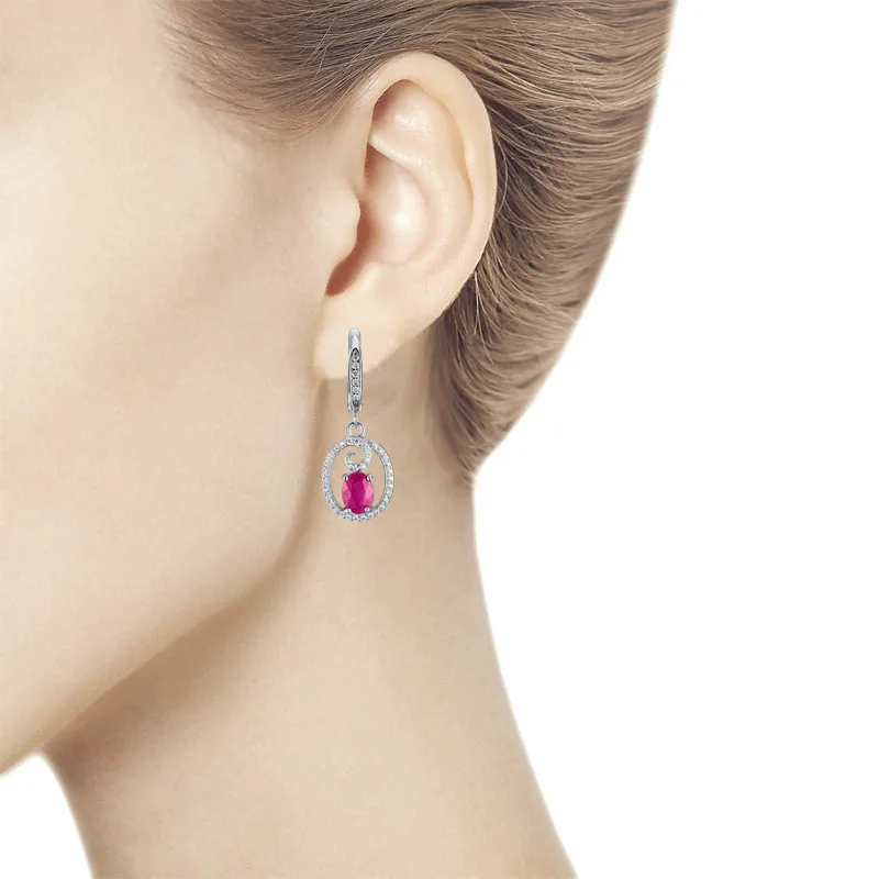 Серьги с серебряной застежкой рубином овальные серьги натуральным драгоценным