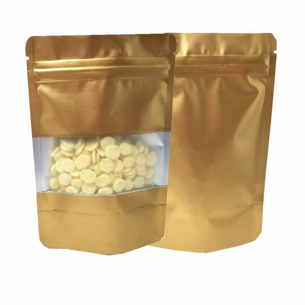 Gold 100 шт стоьте вверх Мешки Фольги Ziplock теплоизоляционные влагостойкие сальники мешок для хранения еды пластиковые окна пакеты из майлара Resealable - Цвет: Gold