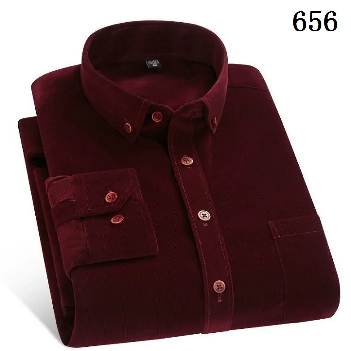 656 Camisa/весенне-осенняя мужская рубашка высокого качества вельветовые с длинным рукавом однотонные удобные мягкие повседневные Брендовые мужские рубашки больших размеров 4XL - Цвет: 656