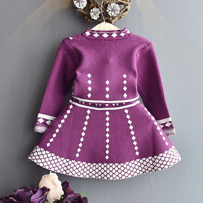 Girls Autumn Winter Sweater Dresses Long Sleeve Red Knit Birthday Party Dress Children's Princess Costume Baby Kids Clothes 2-6Y | Детская