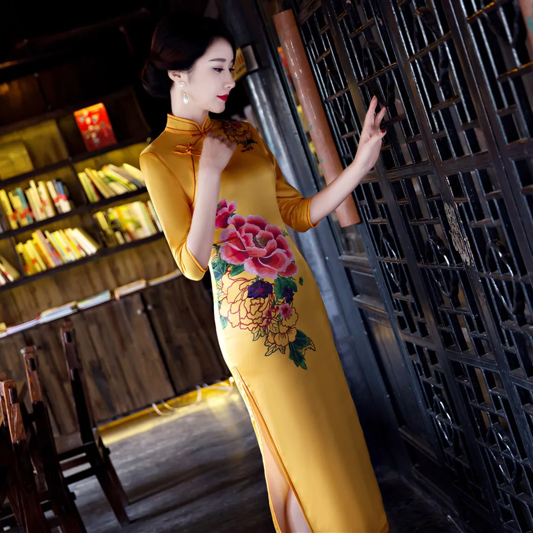 Китайские платья для женщин большие размеры вышивка стиль cheongsam qipao платье