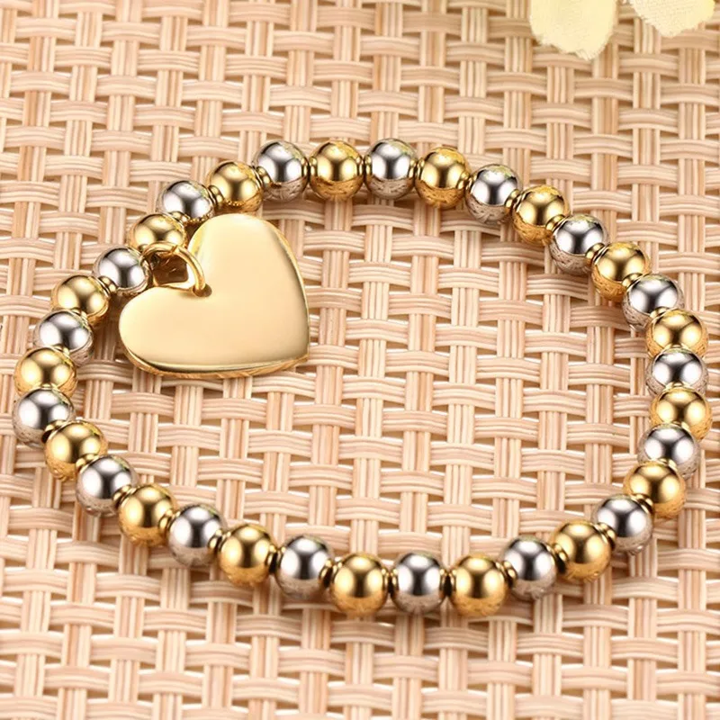 Modyle Женщины шарики из бисера браслет Нержавеющая сталь крестик Love Heart Подвески