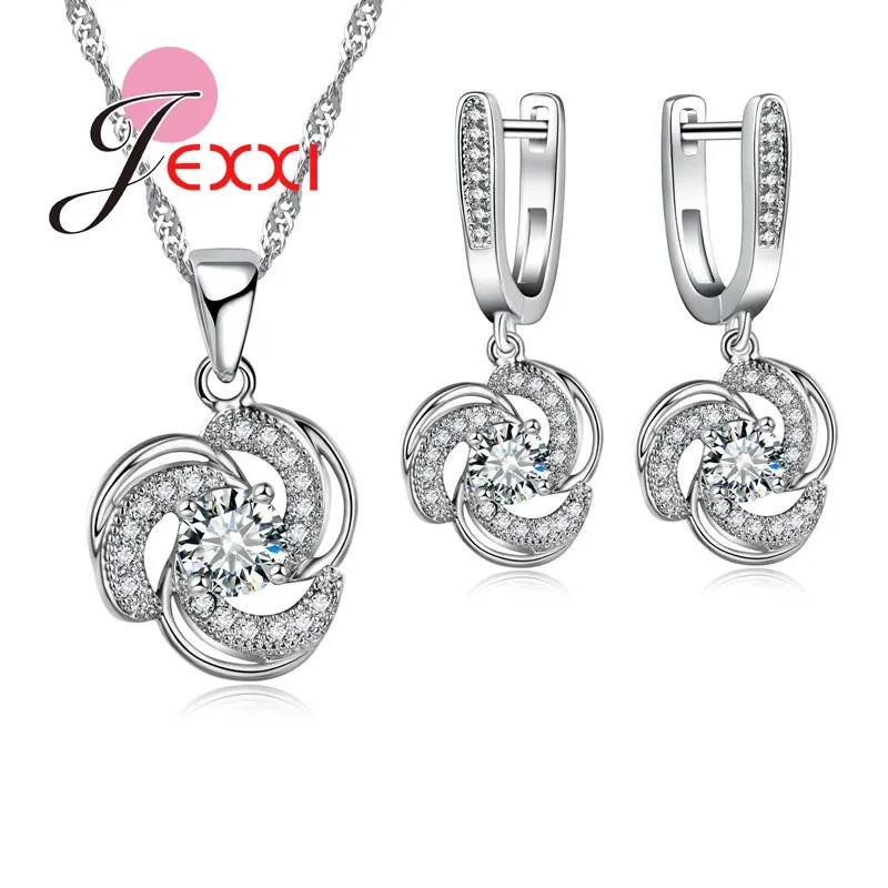 

Luxury Wedding Bridal Jewellery Set For Women 925 Sterling Silver Flower CZ Crystal Necklaces Earrings Jewelry Set Women