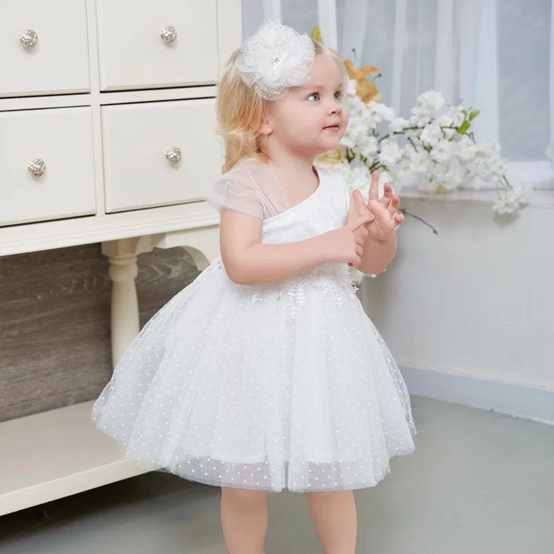 Baby Girls Flower Girl Wedding Dress Children's Dot Printing Mesh tutu White Dresses Toddler Baptism Princess Kid Clothin | Детская