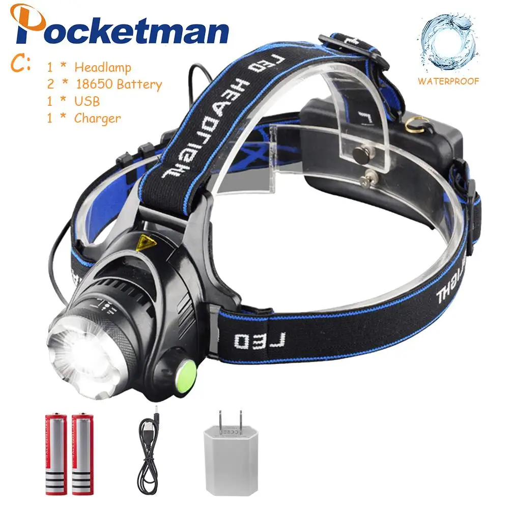 Pockeman 7000LM T6/L2 светодиодный налобный фонарь с приближением, головной светильник Водонепроницаемый Головной фонарь вспышка светильник налобный фонарь для рыбалки и охоты светильник - Испускаемый цвет: C