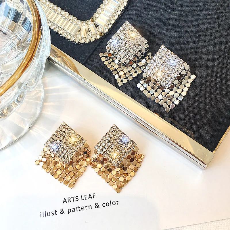 Женские серьги капельки с квадратным кристаллом Преувеличенные геометрические