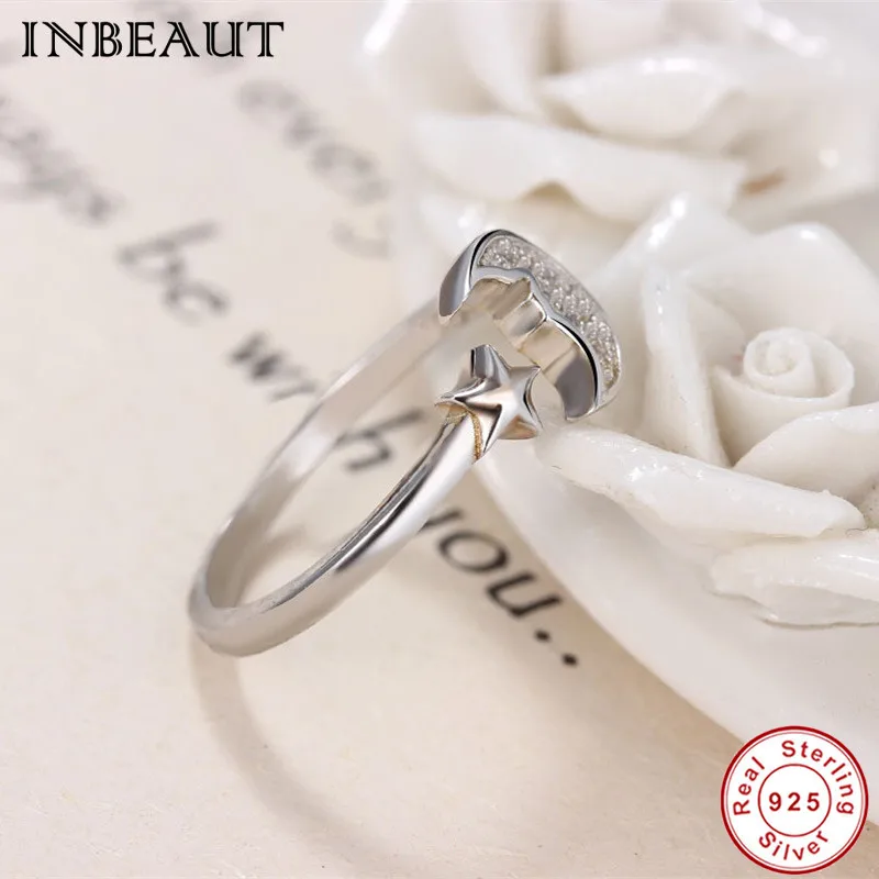 100% 925 Sterling Silver Lucky Star Power Ring Women S925 Elegant Tale Moon&ampStar Vintage Open Rings Designs Antique Jewelry | Украшения