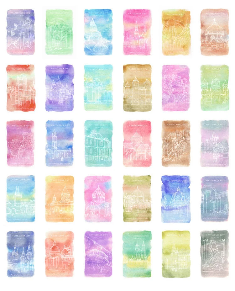 30 шт. акварельная живопись Карта города многоразовое использование в качестве
