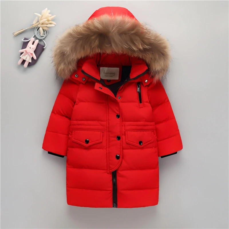 

2018 Warm Thick Boys Winter Coat Children's Parkas Kids Down Jacket For Girl Natural Fur Hooded Teenage Girl Boy Snowsuit TZ291