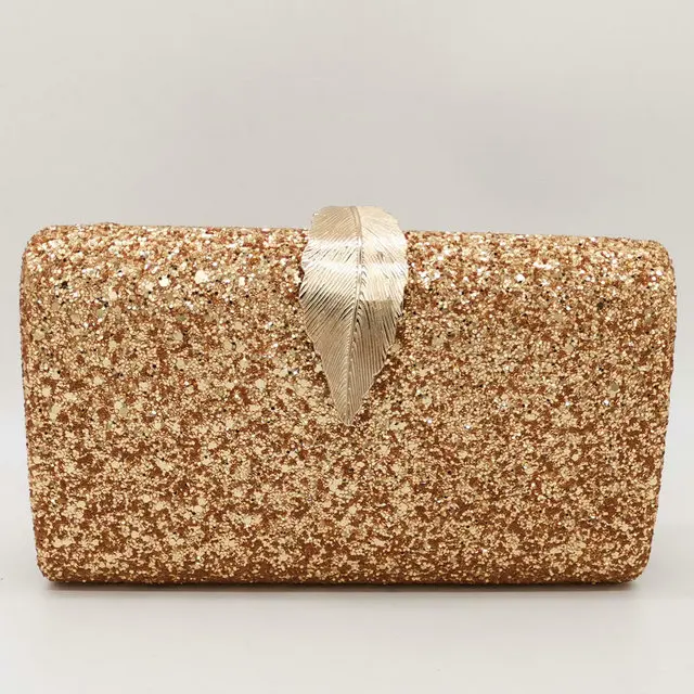 Gold Evening Bag Бутик De FGG розовый блеск для женщин клатчи вечерние сумки застежка в виде листа Дамская мода цепи плеча Crossbody дамские сумочки и кошельки - Цвет: Gold Evening Bag