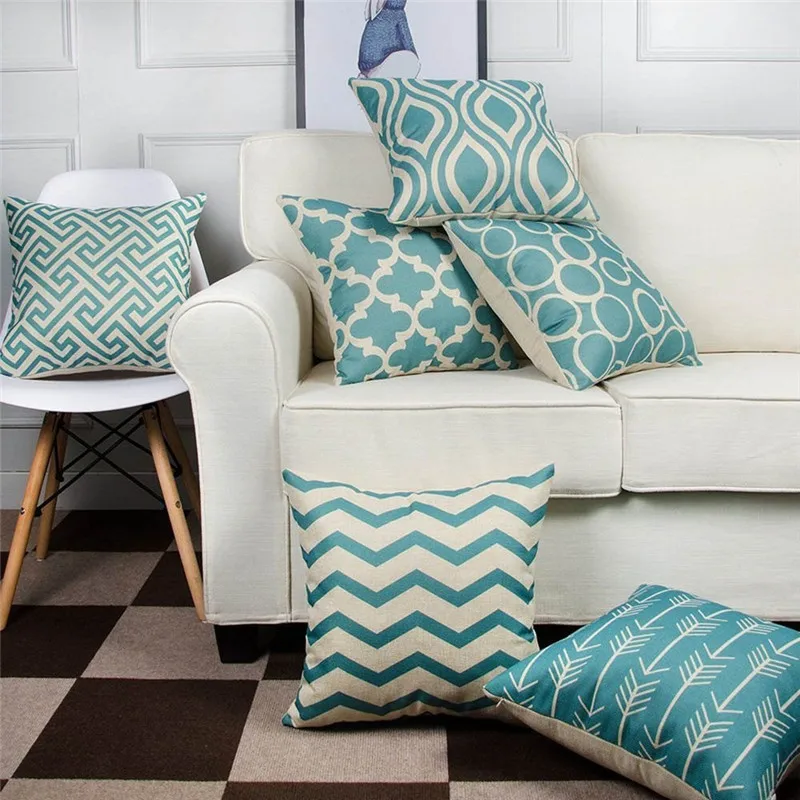 

Nordic Style Quatrefoil Turquoise Geometric Printed Cushion Cover Home Decorative Sofa Coffee Car Chair Throw Pillow Case