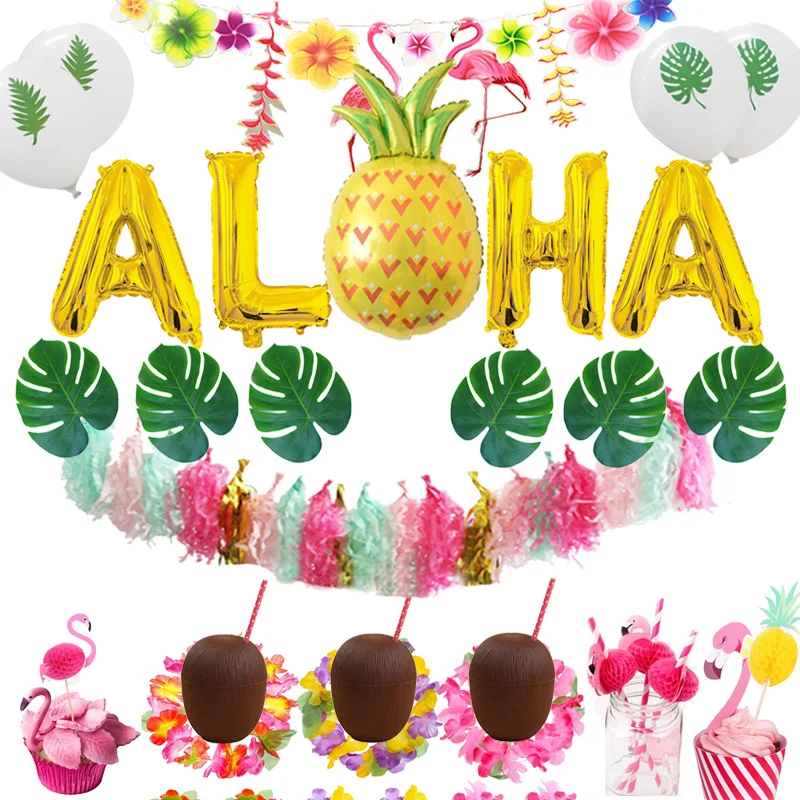 Летние для тропической Гавайской вечеринки вечерние Aloha баннер флаги гирлянда Гавайский пляж тематическая вечеринка на день рождения украшения для детей Фламинго Вечерние
