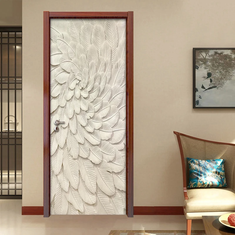 3D стереоскопические тисненые бежевые листья дверная наклейка украшение