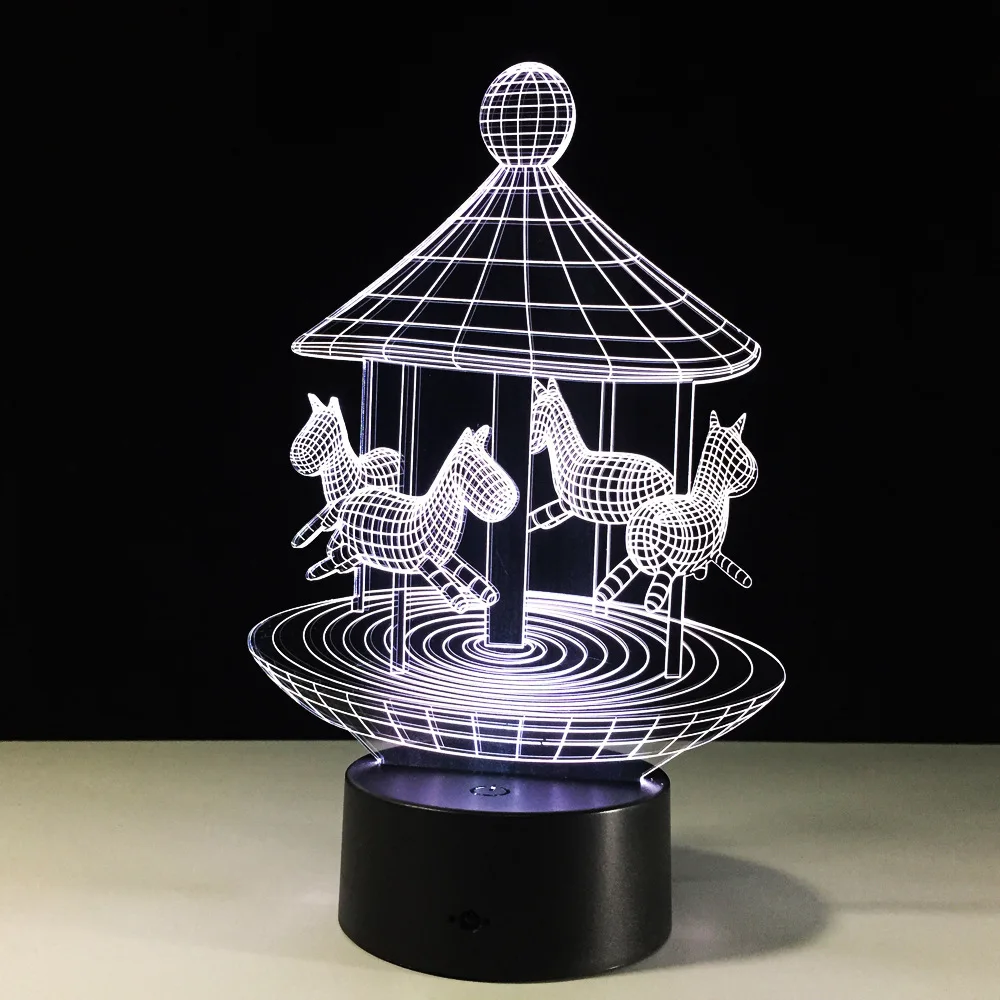 Карусель 3D Иллюзия светодиодный ночник 7 Цвета настольная лампа Новинка код свет с сенсорным кнопка для детей Рождественский подарок GX404