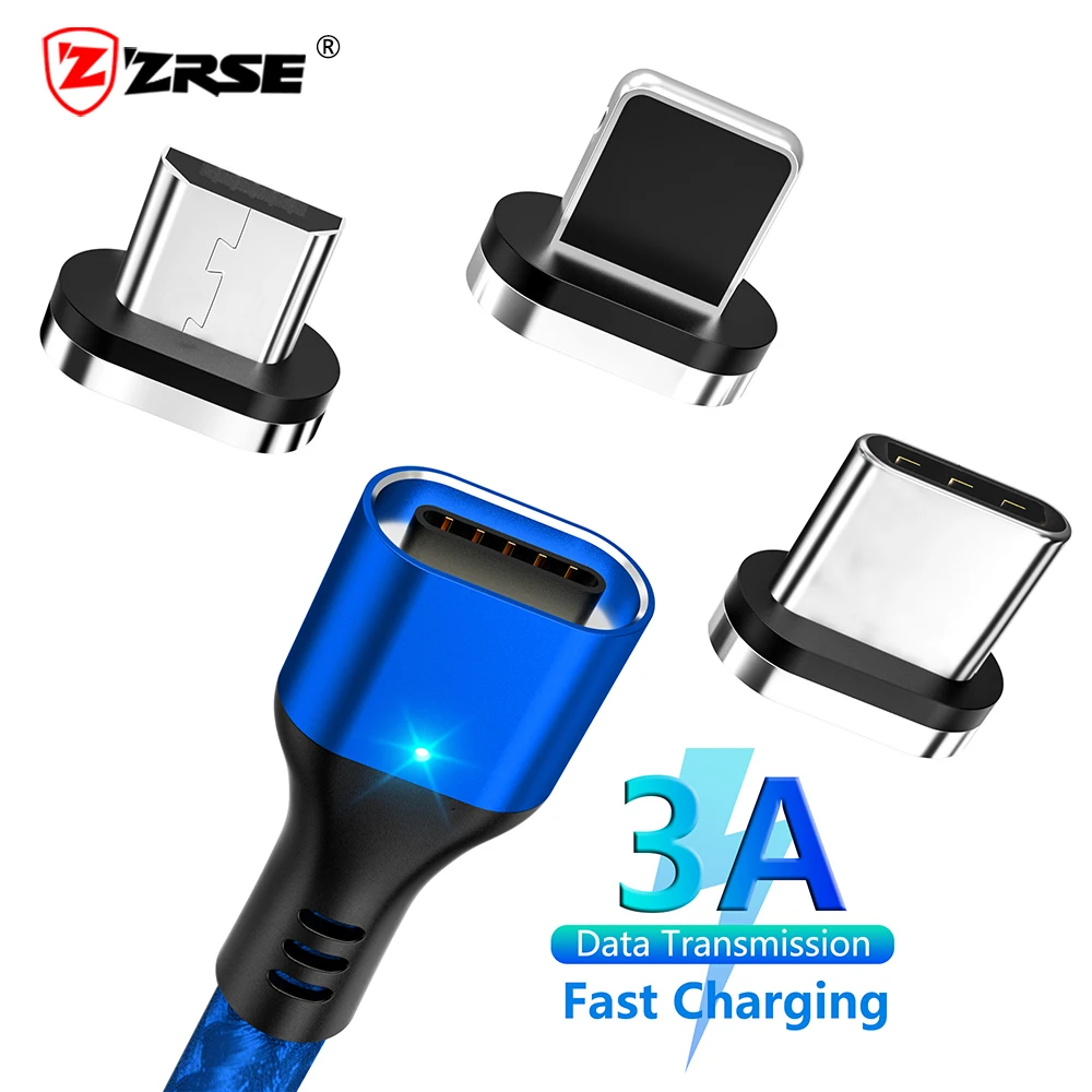 ZRSE 3A Магнитный зарядный usb кабель для Iphone Xs Max Xr X 8 7 6 6s 5 5S Se Ipad Mini светодиодный