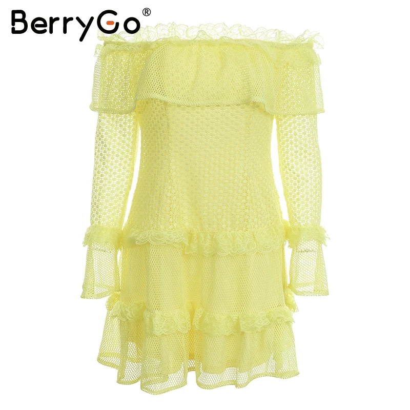 BerryGo с открытыми плечами кружевное платье оборками женское Открытое сексуальное