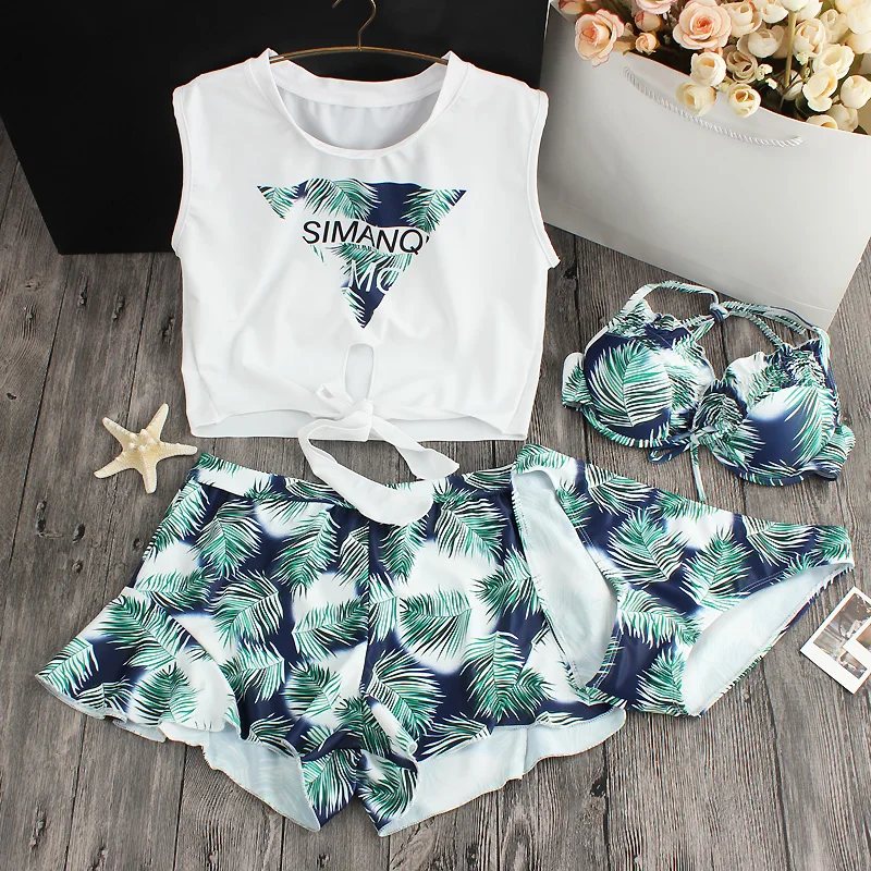 Новинка 2019 милые комплекты бикини для девушек из четырех предметов купальники с