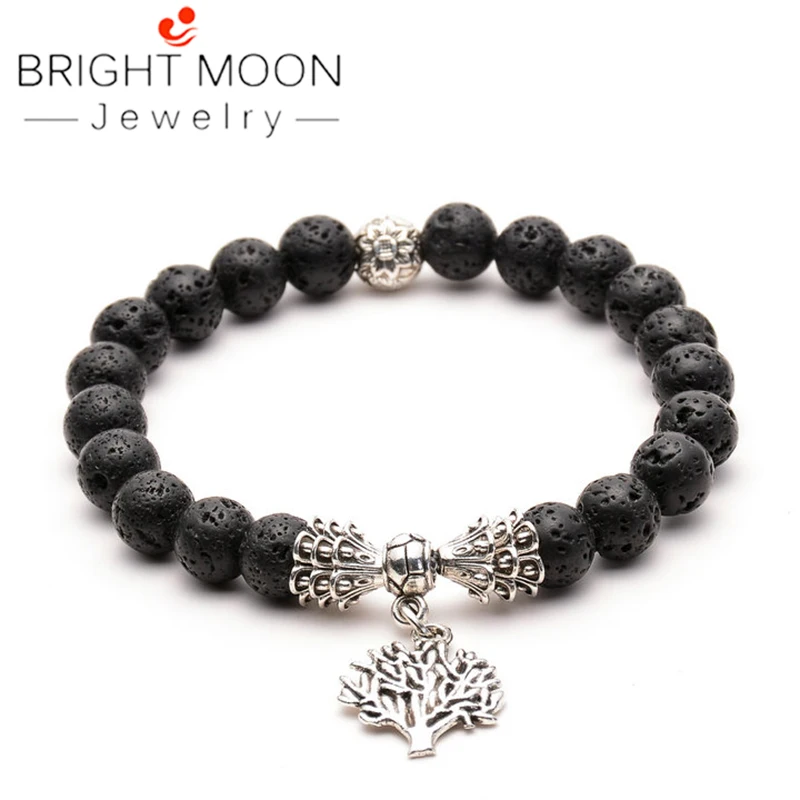 Мужской браслет из лавы и натурального камня Bright Moon с бусинами камня|Плетеные
