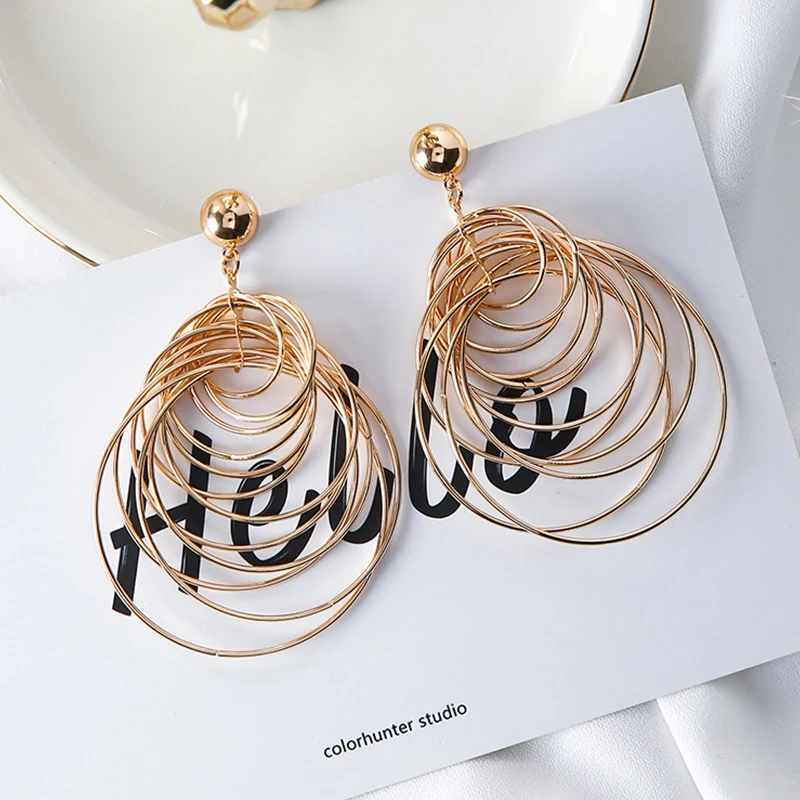 EVBEA 2019 Trendy Girls Lady Golden Color Earrings Fashion Party Women Link Statement Dangle EarringsE334 | Украшения и