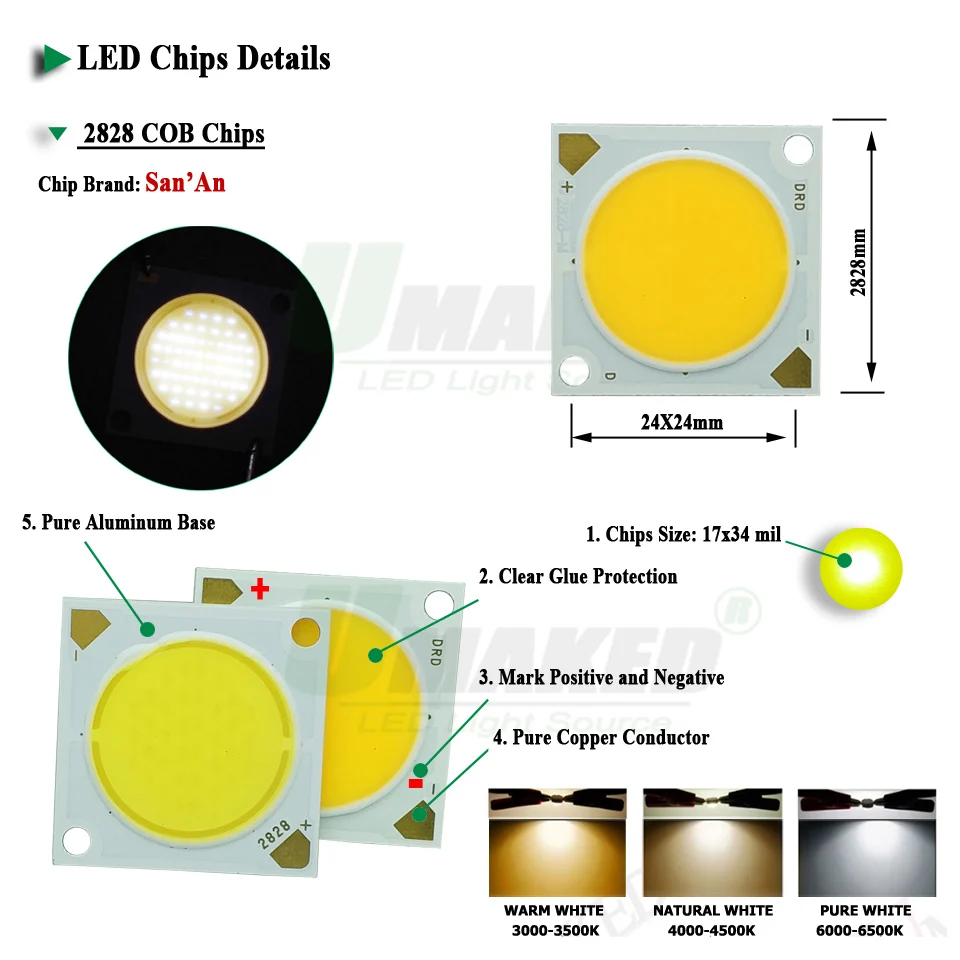 Светодиодные чипы COB 3 Вт 5 7 10 12 15 20 30 40 50 интегральные Epistar17x34Mil SMD светодиодные