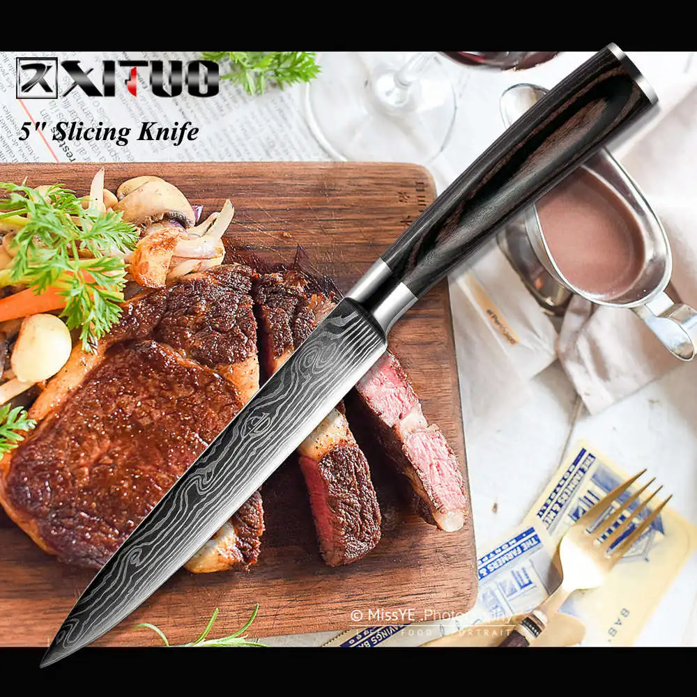 5 in slicing knife XITUO профессиональный нож шеф-повара из высокоуглеродистой нержавеющей стали, кухонный нож шеф-повара, острое лезвие, нож для приготовления пищи - Цвет: 5 in slicing knife