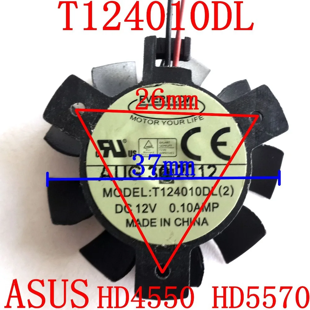 Бесплатная доставка вентилятор T124010DL для видеокарт ASUS HD4550 HD5570 37 мм DC12V 0.1A 2PIN|graphics