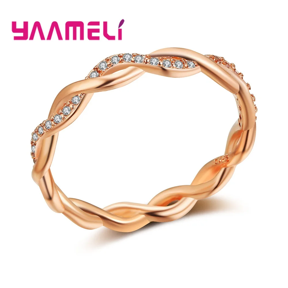 Gold 925 пробы Серебряный классический простой дизайн сверкающий Пасьянс циркония навсегда обручальное кольцо женское кольцо простой дизайн - Цвет основного камня: Gold