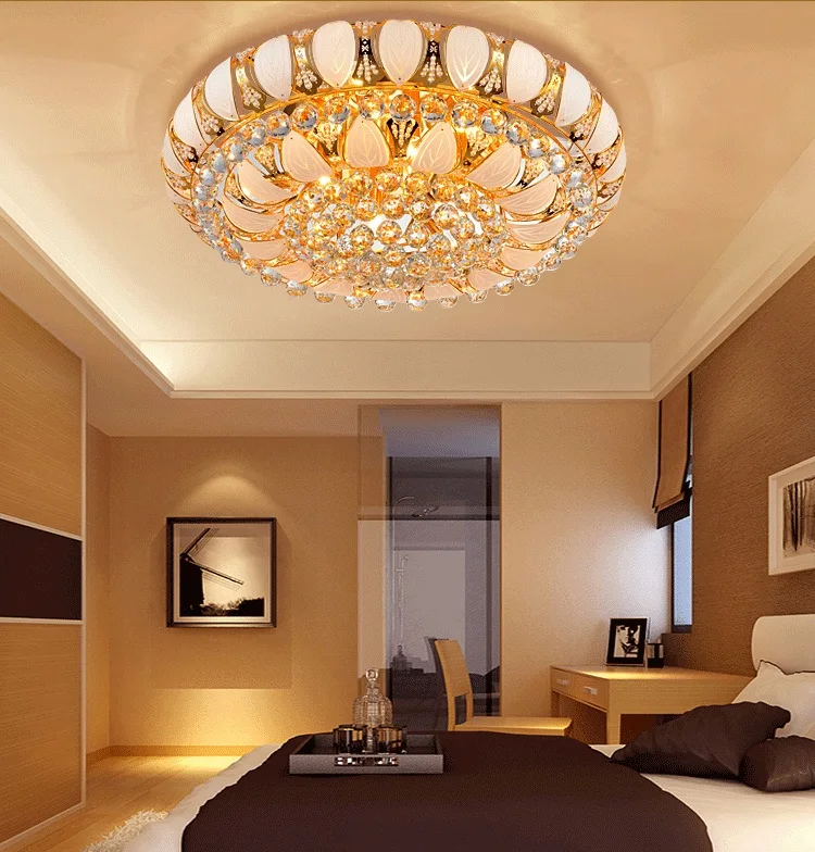 

European style luxury crystal Ceiling lamp LED hall round the living room bedroom Restaurant hotel ceiling lights 110-240V