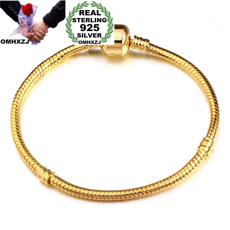 

OMHXZJ Wholesale Personality Fashion OL Woman Man Party Wedding Gift Silver Simple Gold Chain 925 Sterling Silver Bracelet BR210