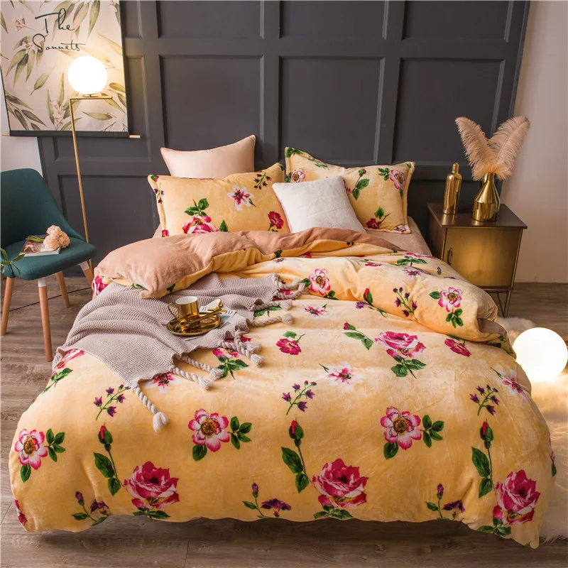 Флисовый теплый Твин Полный queen King size комплект постельного белья Подсолнух набор пододеяльников набор постельного белья простыня parure de lit ropa de cama