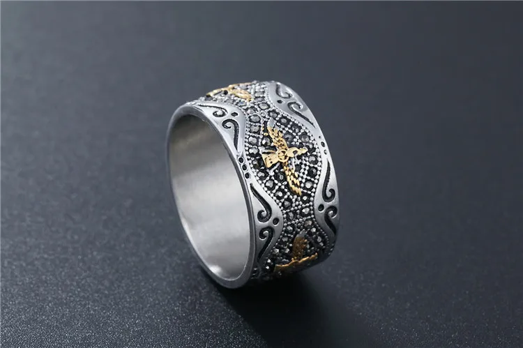 Горячая Распродажа Zoroastrianism eagle кольца с цирконием Men Rock Punk 316L кольцо из