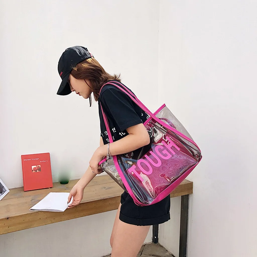 Hot Pink Сумки из ПУ сумки женская прозрачная сумка из ПВХ женские прозрачные сумки через плечо сумка-мессенджер непромокаемые пляжные сумки#624 P - Цвет: Hot Pink