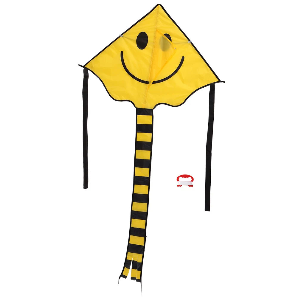 60* 80cm Children Outdoor Fun Fly Rainbow Nylon Kites Smiling Face Kite with Handle Line Good Flying Outdoor Sports Kite Toys