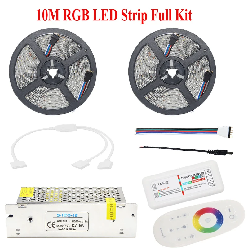 2,4 г RF RGB светодиодные ленты Комплект 20 м 15 м гибкая Диодная лента 10 м светодиодный ленточный фонарь 60 светодиодный/м сенсорный удаленный rgb-контроллер 12 В блок питания