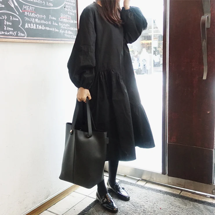 Женское Ассиметричное платье CHICEVER черное большого размера с рукавами