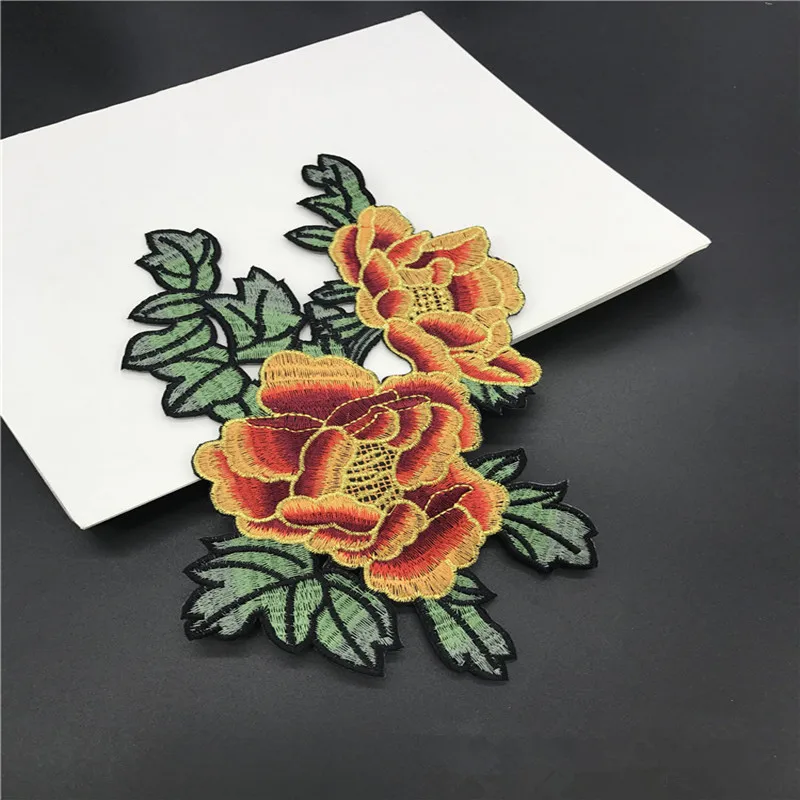 10 шт./лот вышитая нашивка в виде цветка пиона-аппликация железная наклейка на