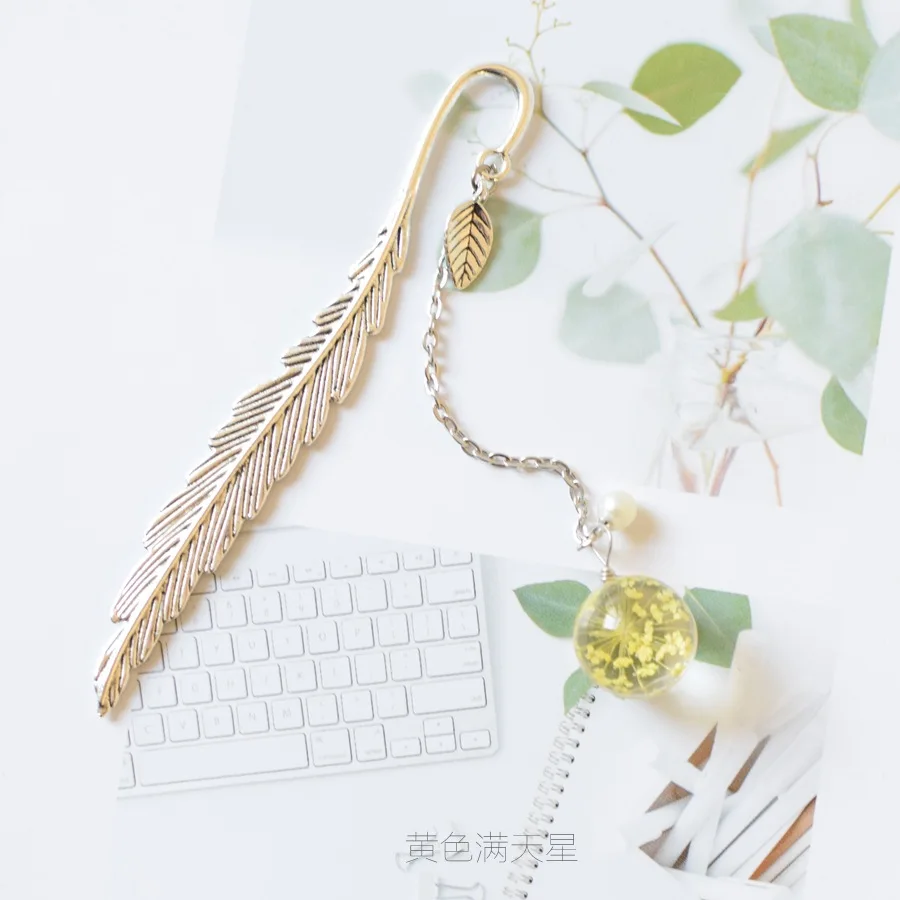 style6 Высушенный цветок образец закладки Винтаж перо чтение металлическая маркировка книга Клип Висячие красивые закладки для книги кисточкой - Цвет: style6