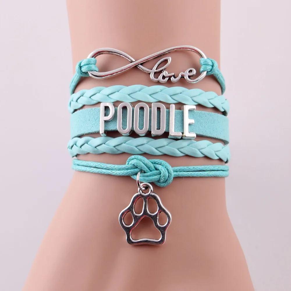 Маленький MingLou Бесконечность любовь браслет poodle собака лапа очарование Кожа