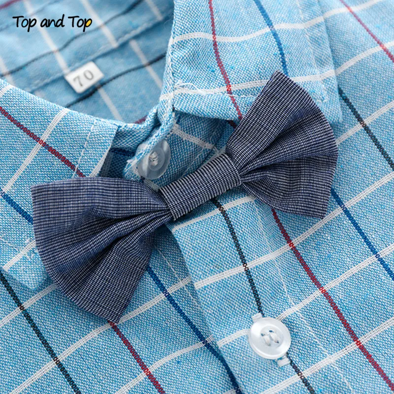 Летний комплект одежды для маленьких мальчиков рубашка в клетку с коротким