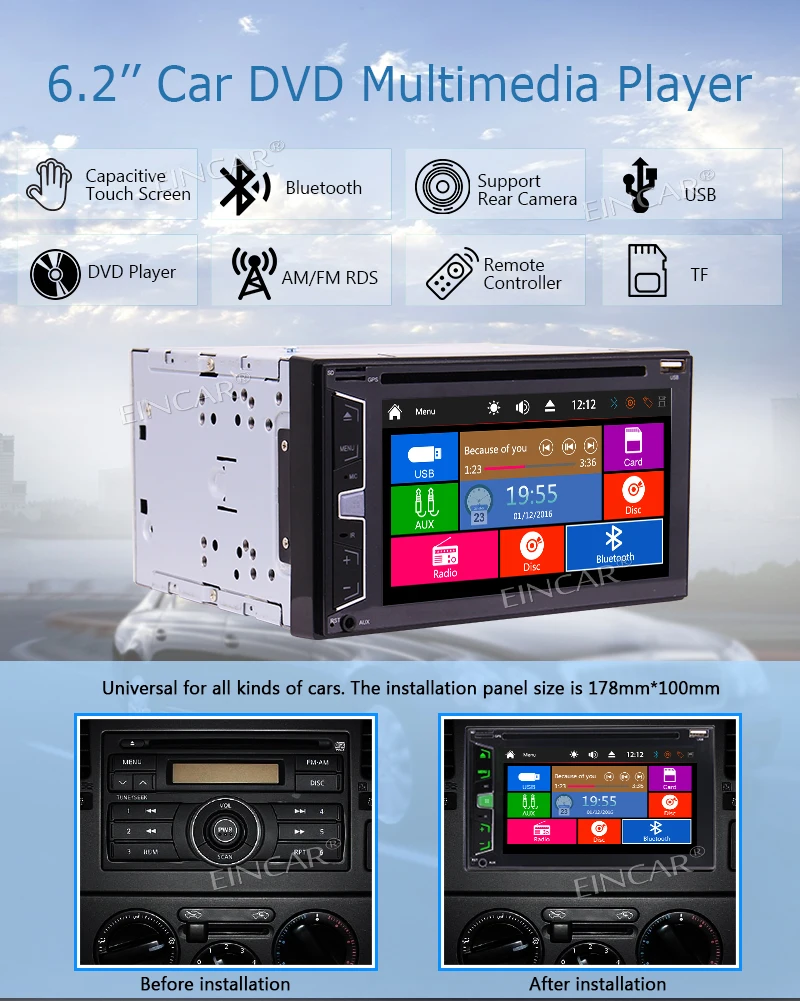 Автомобильное автомобильное радио стерео 6 2 ''головное устройство Bluetooth FM AM