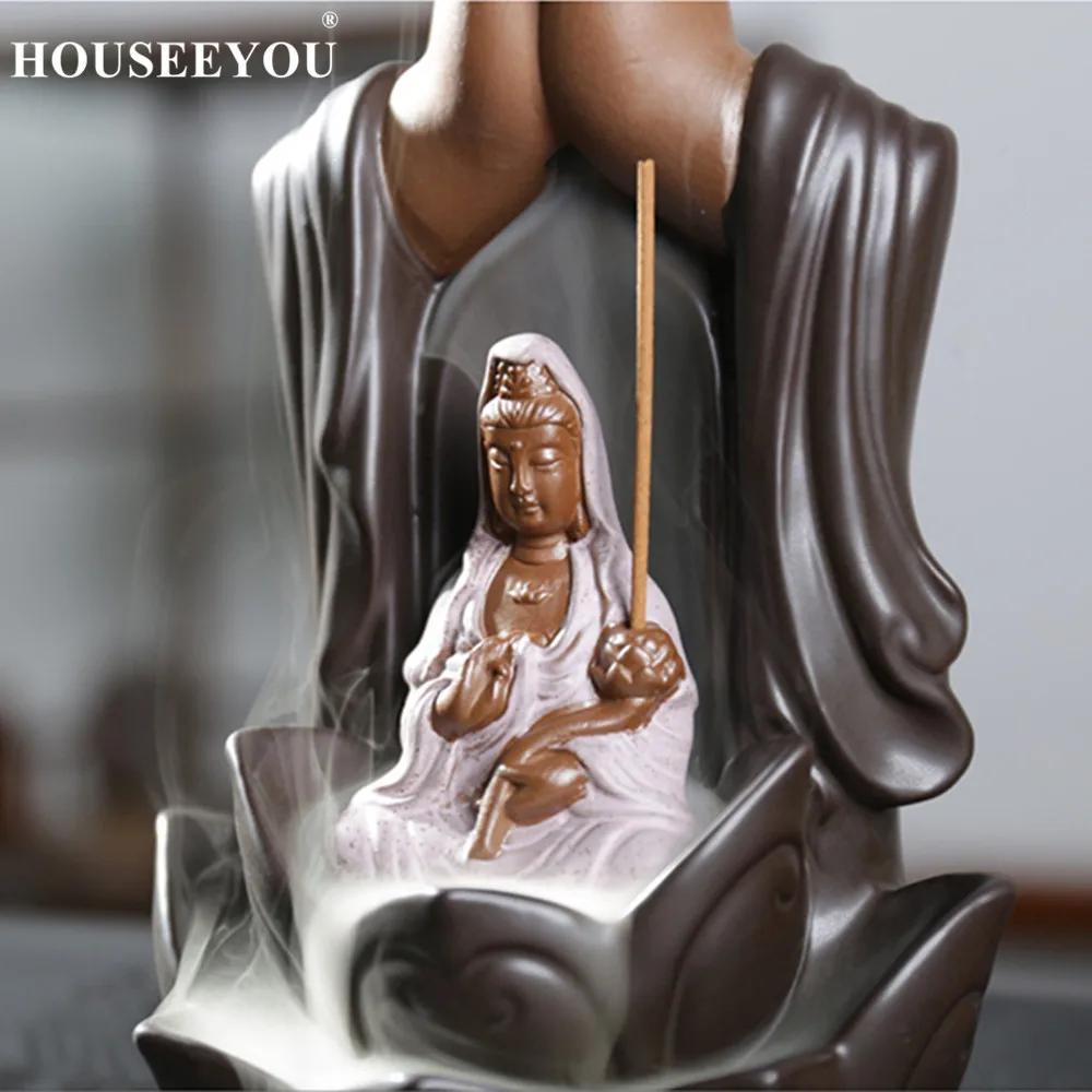 Backflow Incense Burner Ceramic Tathagata Buddha Cones Stick Holder Use In Home Office Teahouse Creative Decor | Дом и сад