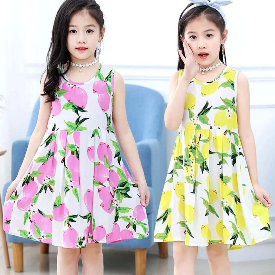 Summer kids clothes girls print cartoon beautiful Knee-Length dresses 2-13T children shirt trousers baby clothing outwear | Детская