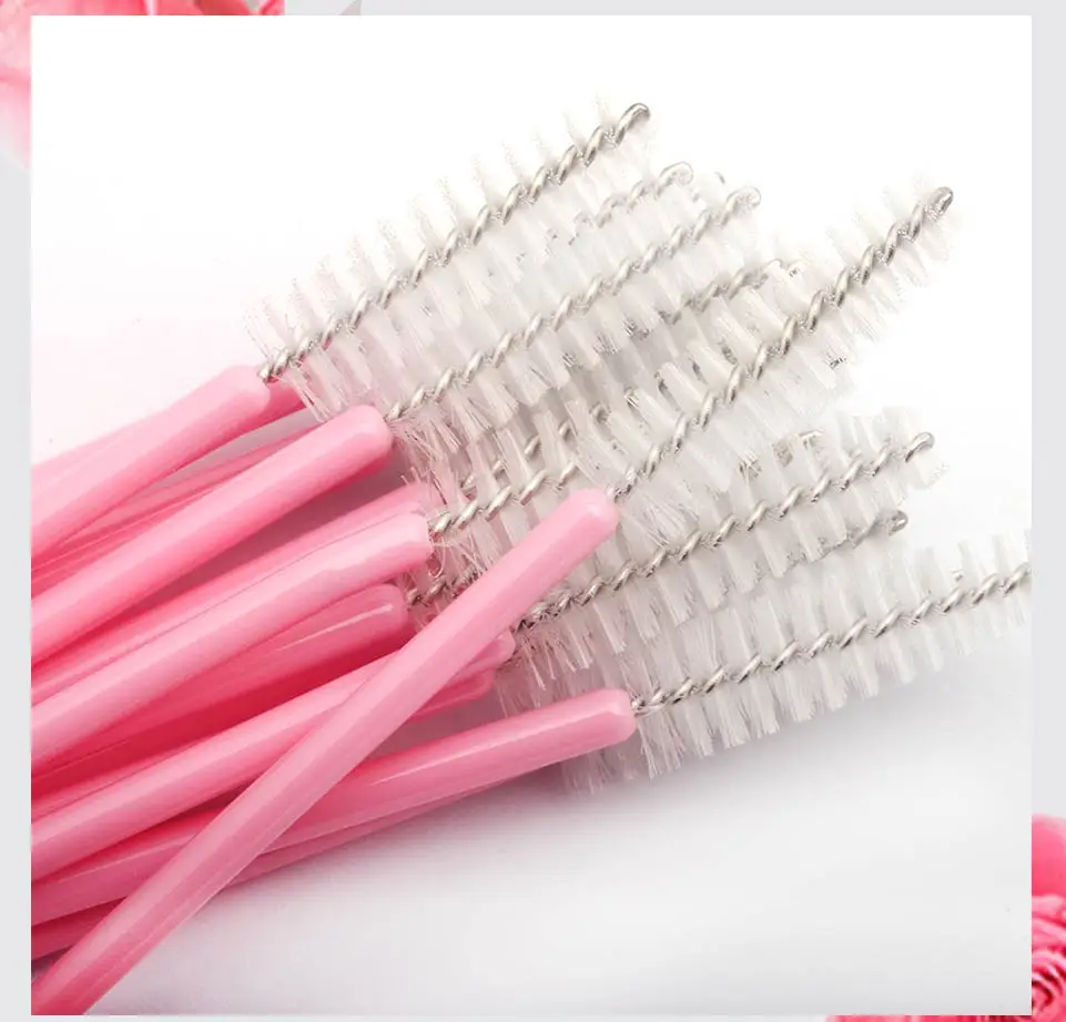 white-pink 50 шт. ресницы щеточки одноразовые туши палочки накладные ресницы для наращивания кисти для бровей Аппликаторы макияж для ресниц кисти - Handle Color: white-pink