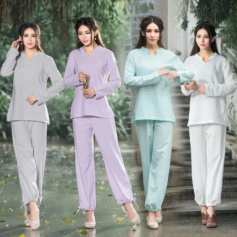 Для женщин Йога комплекты одежды хлопок медитации костюмы рубашка и брюки для