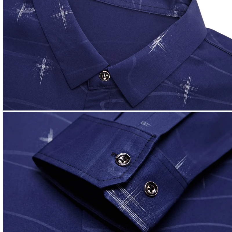 MIACAWOR New Shirt Men Business Casual Print Long Sleeve Camisa Masculina Slim Fit Dress Shirts Clothing C488 | Мужская одежда